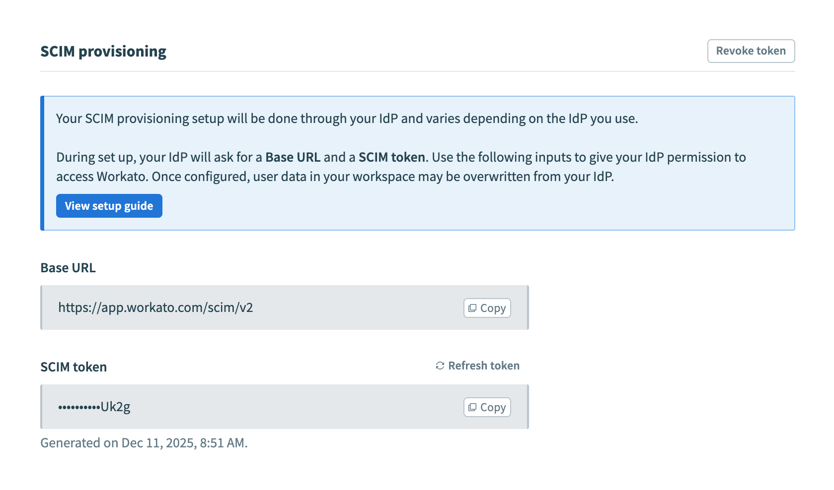 SCIM provisioning settings