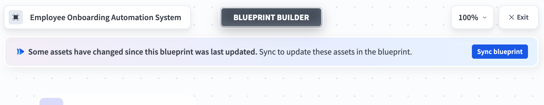 Banner prompting you to sync the blueprint after an asset changed