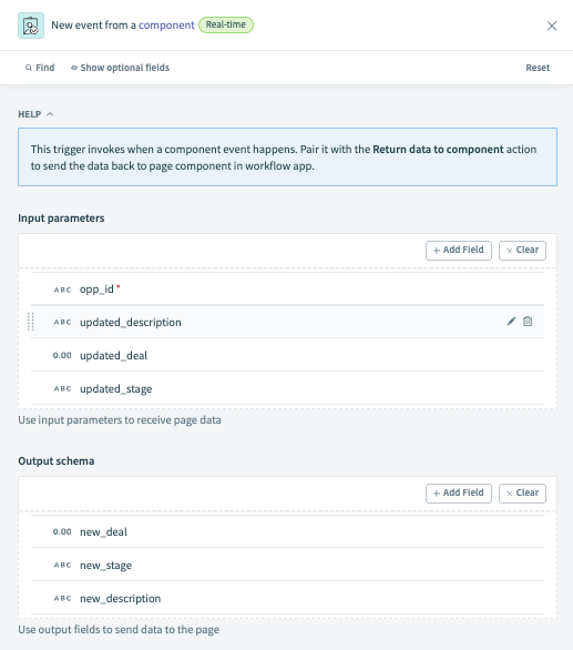 Input and output parameter configuration