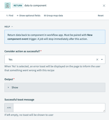 Configure the return data to component action