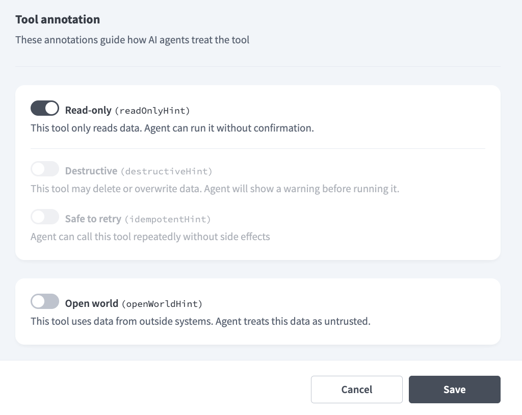 Configure tool annotations