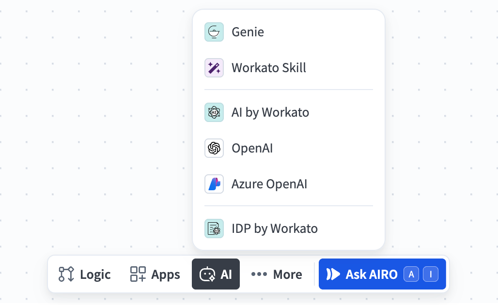 The AI menu open in the toolbar