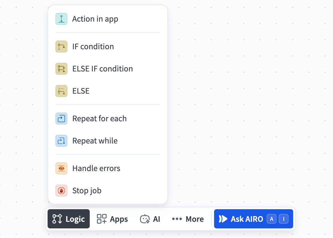 The Logic menu open in the toolbar