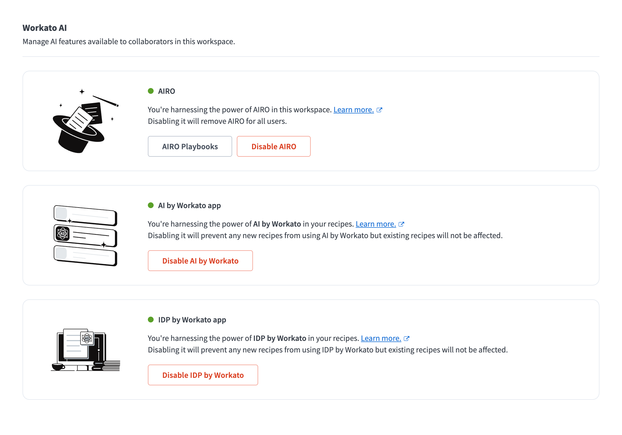 Workato AI settings