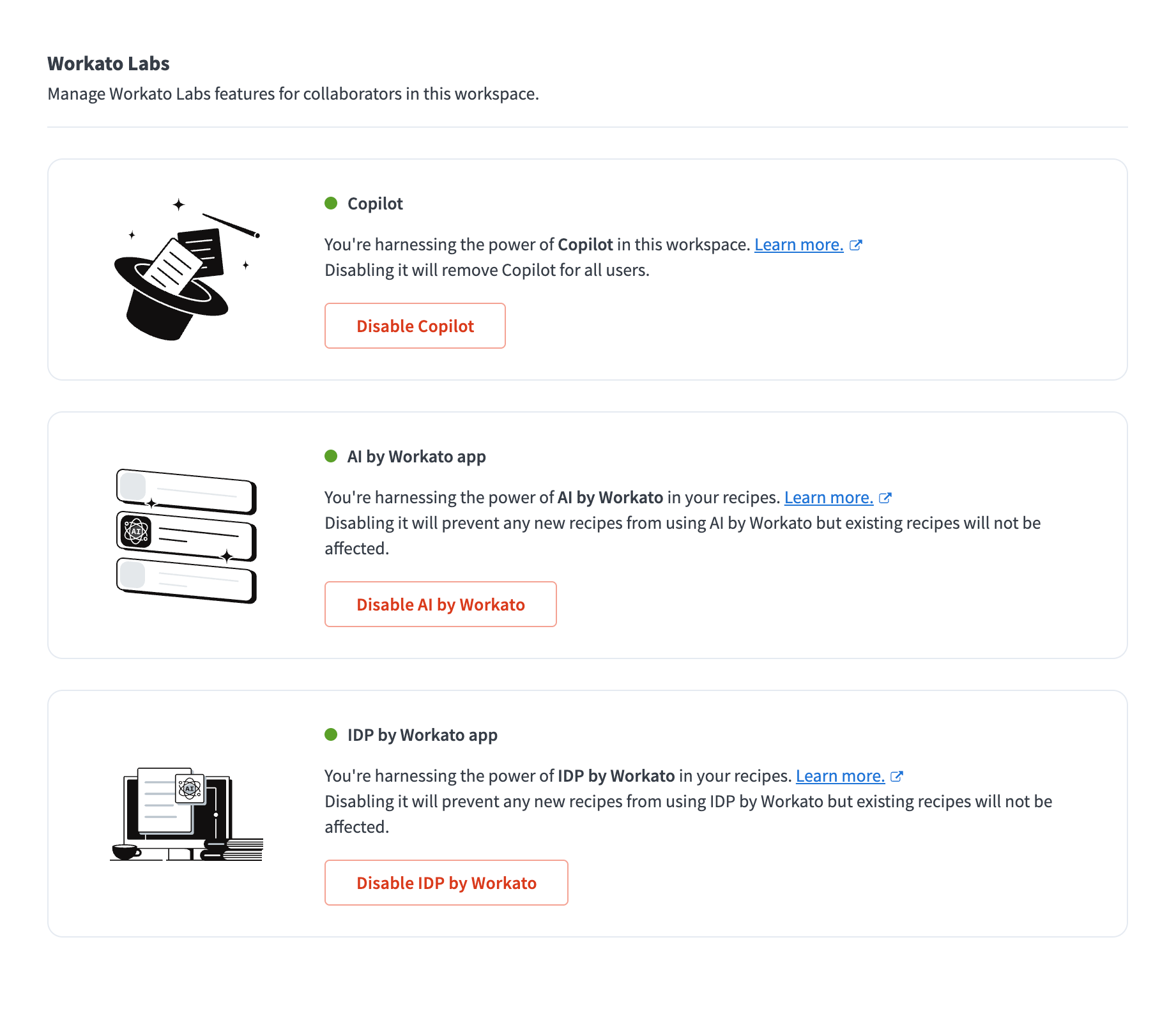 Workato Labs settings