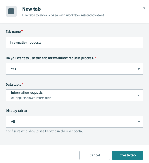 Create workflow request tab