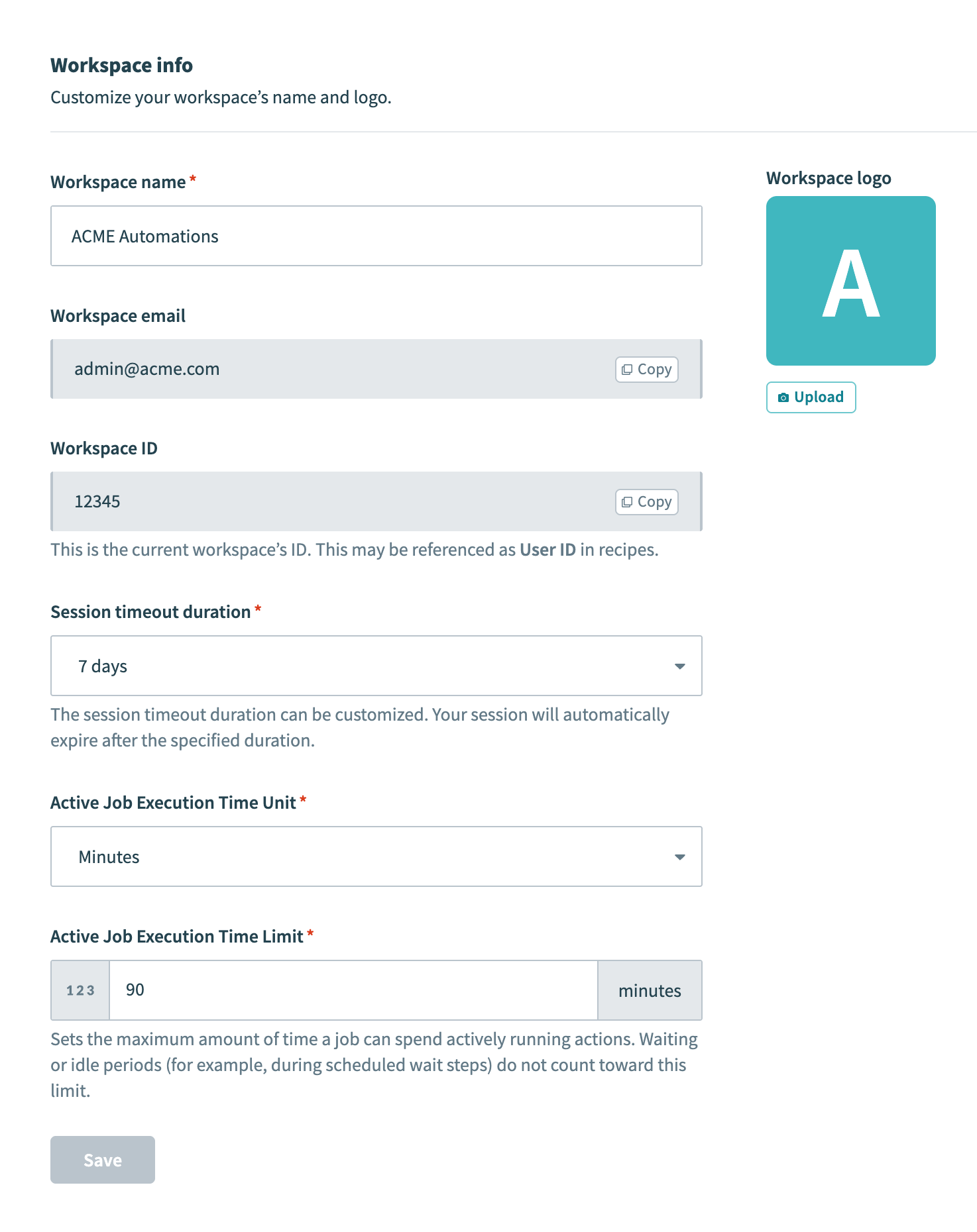 Workspace general settings