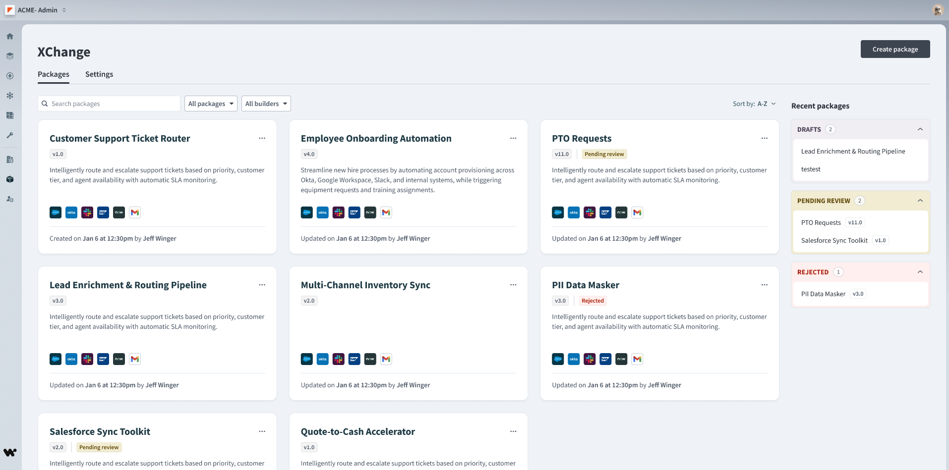 XChange dashboard
